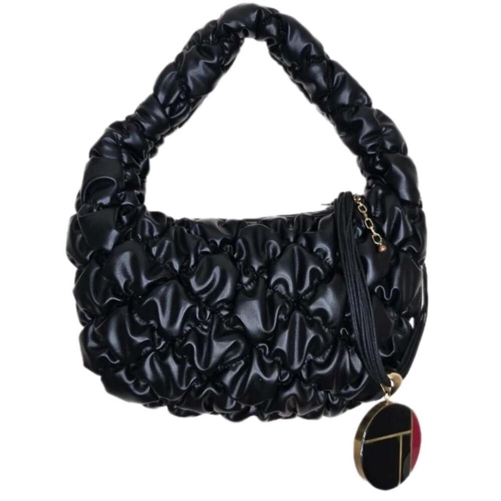 A New Day Black Ruched Faux Leather Shoulder Bag with Vintage Pendant Charm